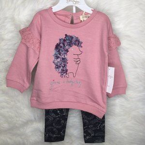 Jessica Simpson Baby Top Pants Set 18 Months Pink Hedgehog Floral